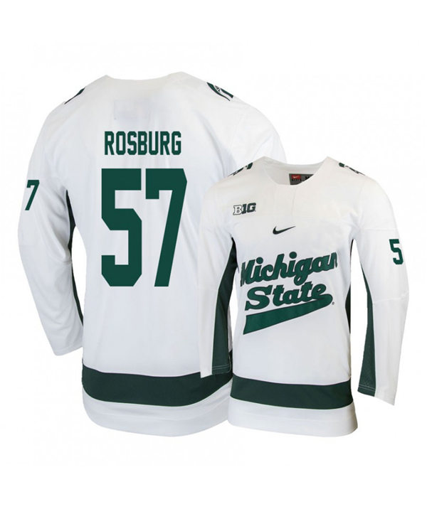 Mens Michigan State Spartans #57 Jerad Rosburg Stitched Nike White Hockey Jersey