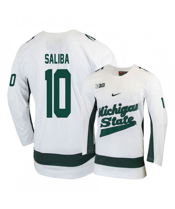 Mens Michigan State Spartans #10 Sam Saliba Stitched Nike White Hockey Jersey