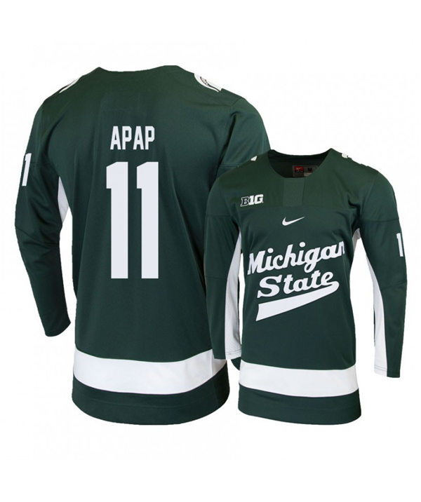 Mens Michigan State Spartans #11 Tommy Apap Stitched Nike Green Hockey Jersey