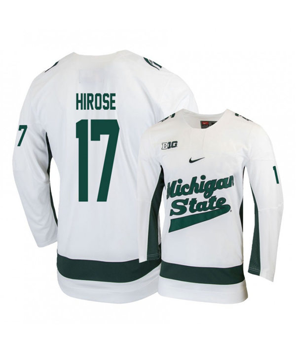 Mens Michigan State Spartans #17 Taro Hirose Stitched Nike White Hockey Jersey