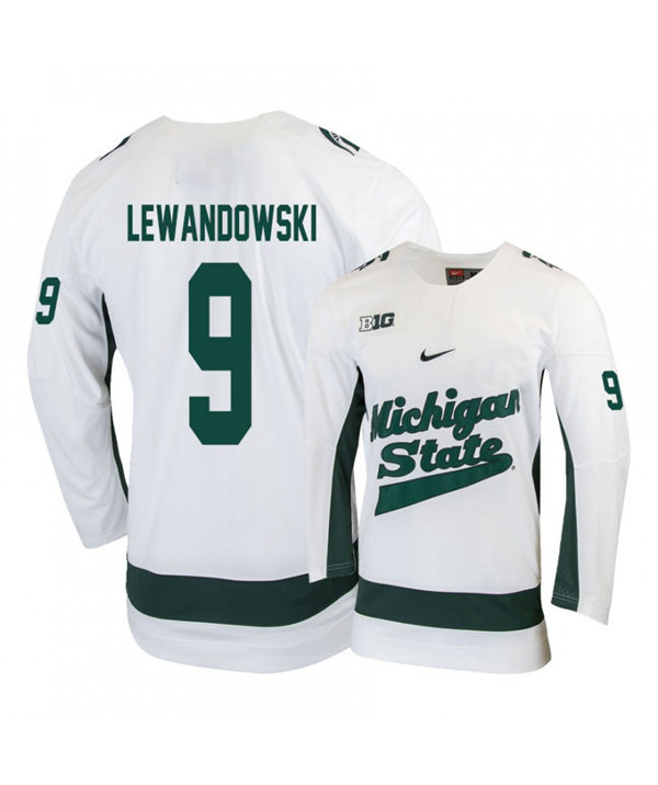 Mens Michigan State Spartans #9 Mitchell Lewandowski Stitched Nike White Hockey Jersey