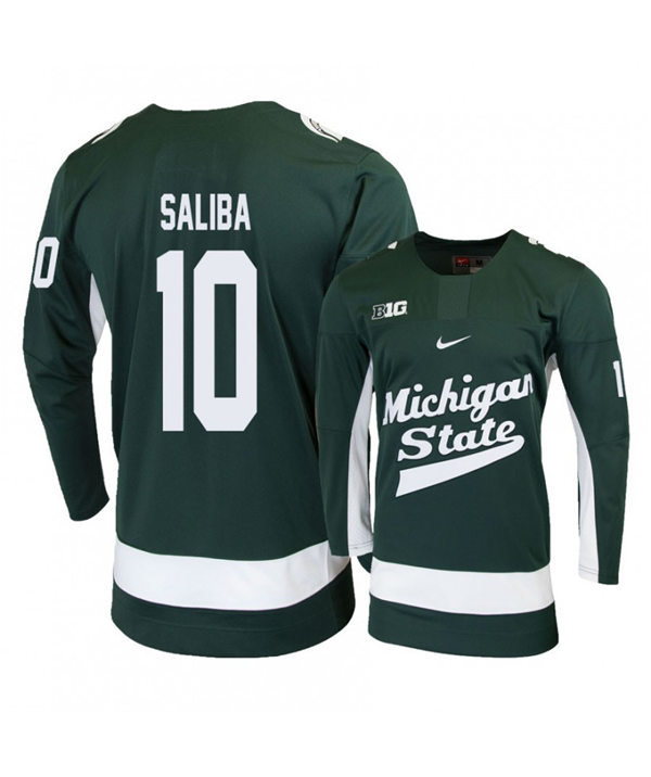 Mens Michigan State Spartans #10 Sam Saliba Stitched Nike Green Hockey Jersey