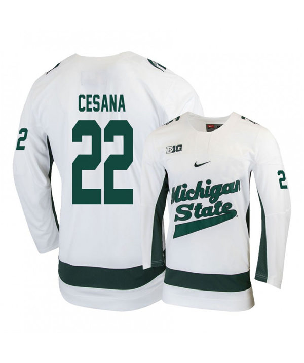 Mens Michigan State Spartans #22 Dennis Cesana Stitched Nike White Hockey Jersey