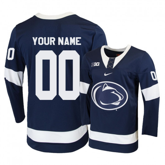 Mens Penn State Nittany Lions Custom Stitched Nike Navy Hockey Jersey