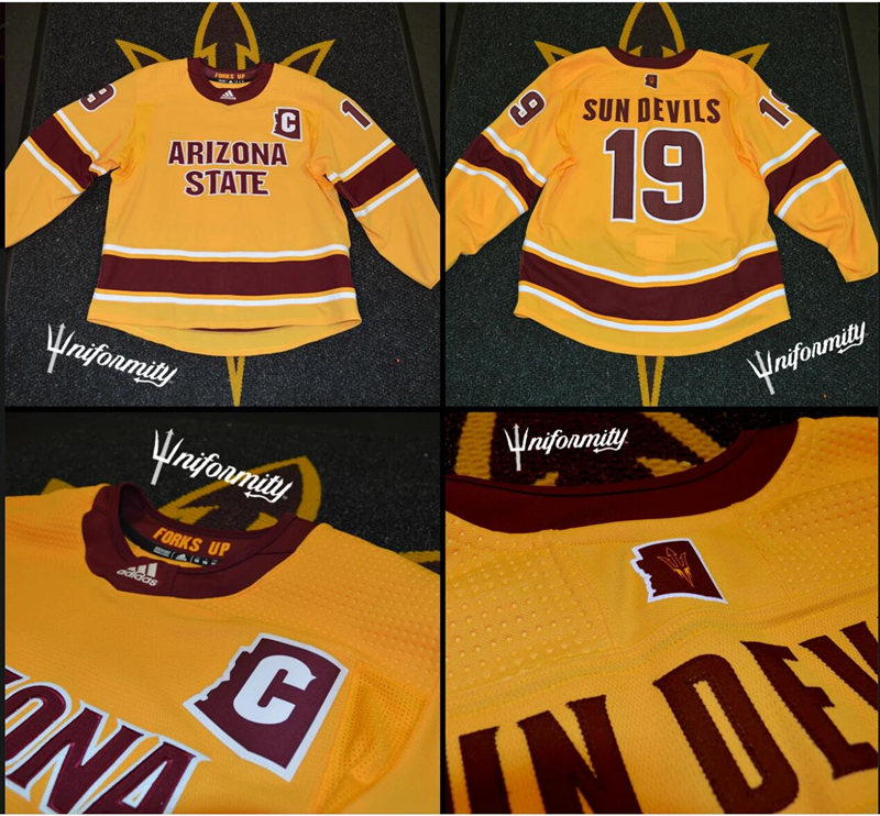 Youth Arizona State Sun Devils Custom Adidas Yellow College Hockey Game Jersey