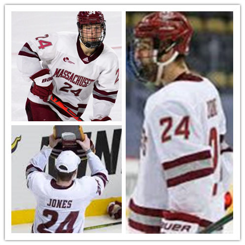 Mens Massachusetts Minutemen #24 Zac Jones 2021 White Adidas College Hockey Jersey