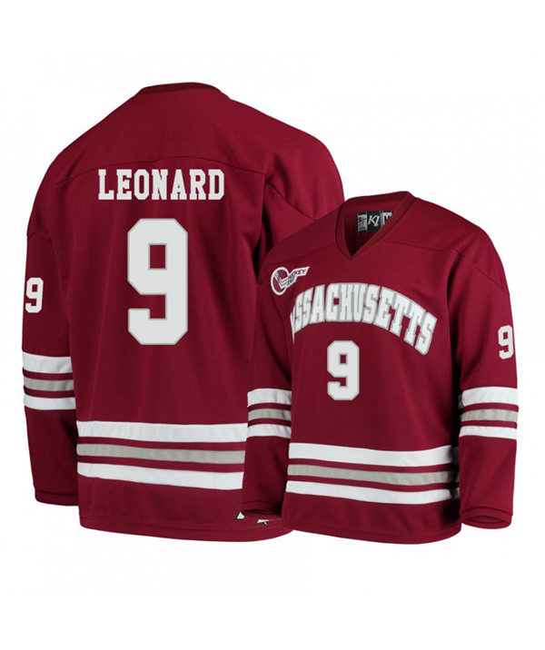 Mens Massachusetts Minutemen  9 John Leonard 2016-19 Maroon Adidas College Hockey Jersey