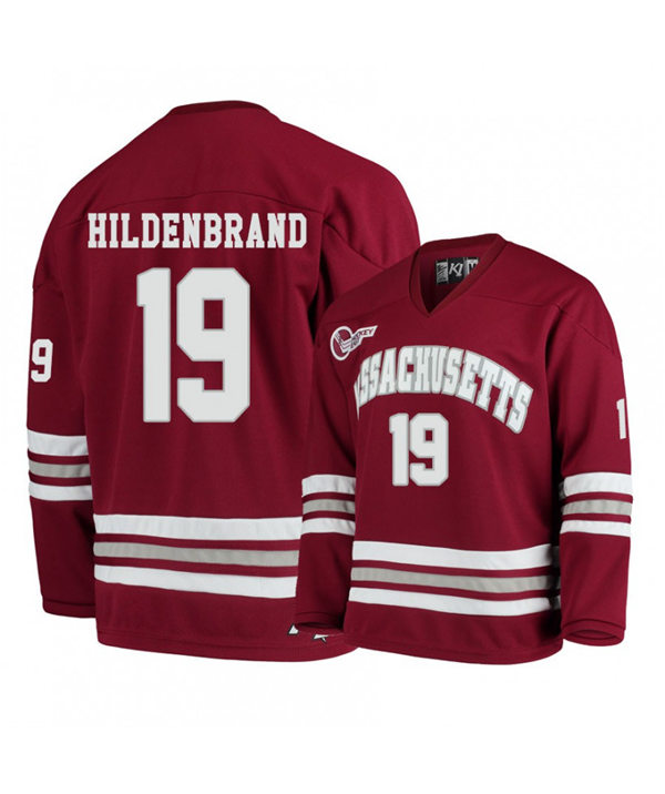Mens Massachusetts Minutemen #19 Niko Hildenbrand 2016-19 Maroon Adidas College Hockey Jersey