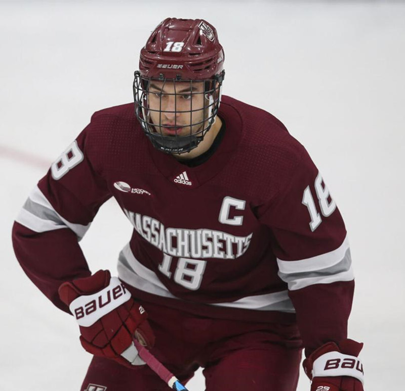 Mens Massachusetts Minutemen #18 Jake Gaudet Adidas 2021 Maroon College Hockey Jersey