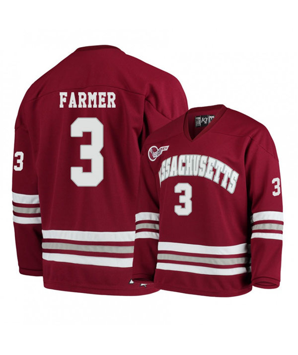 Mens Massachusetts Minutemen #3 Ty Farmer 2016-19 Maroon Adidas College Hockey Jersey