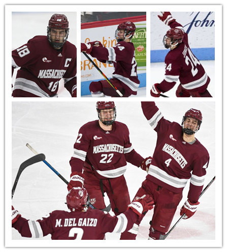 Mens Massachusetts Minutemen Zac Jones Matt Irwin Joel Hanley Mario Ferraro Justin Braun Custom Adidas 2021 Maroon Hockey Jersey