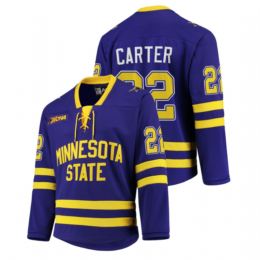 Mens Minnesota State Mavericks #22 Ryan Carter Gemini Purple College Hockey Jersey
