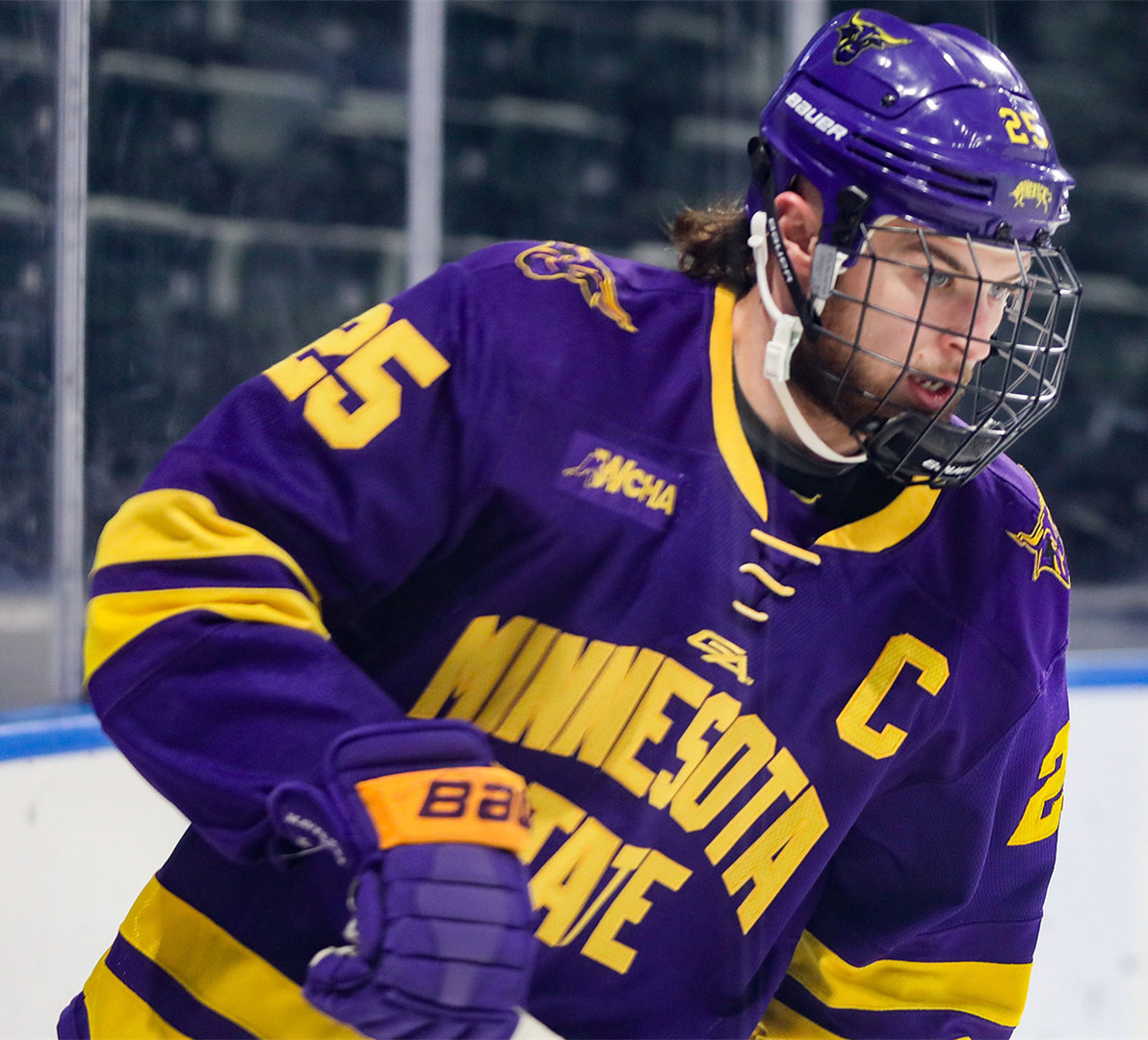 Mens Minnesota State Mavericks #25 Riese Zmolek  Gemini Purple College Hockey Jersey