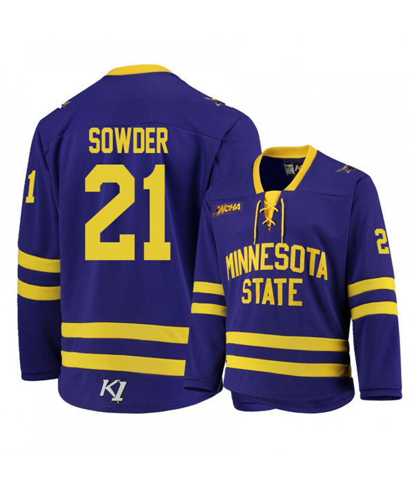 Mens Minnesota State Mavericks #21 Lucas Sowder Gemini Purple College Hockey Jersey