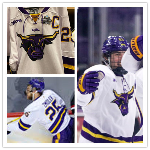 Mens Minnesota State Mavericks #25 Riese Zmolek Gemini White College Hockey Jersey