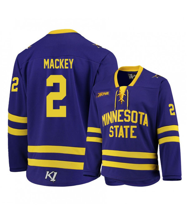 Mens Minnesota State Mavericks #2 Connor Mackey Gemini Purple College Hockey Jersey