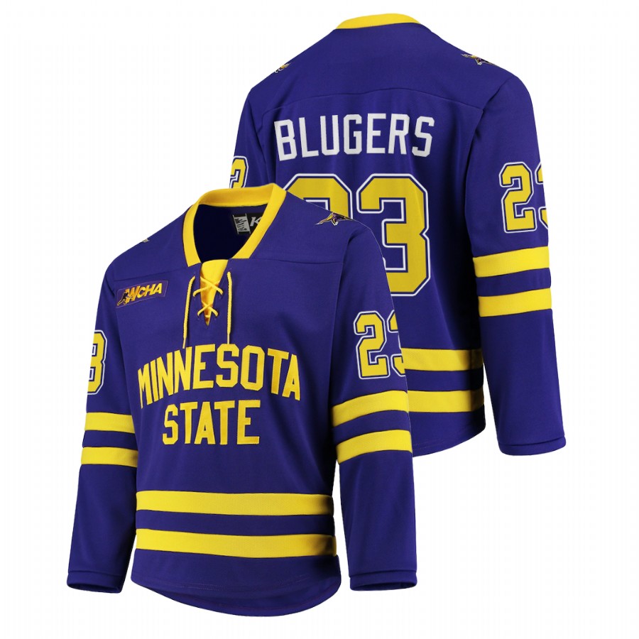 Mens Minnesota State Mavericks #23 Teodors Blugers Gemini Purple College Hockey Jersey