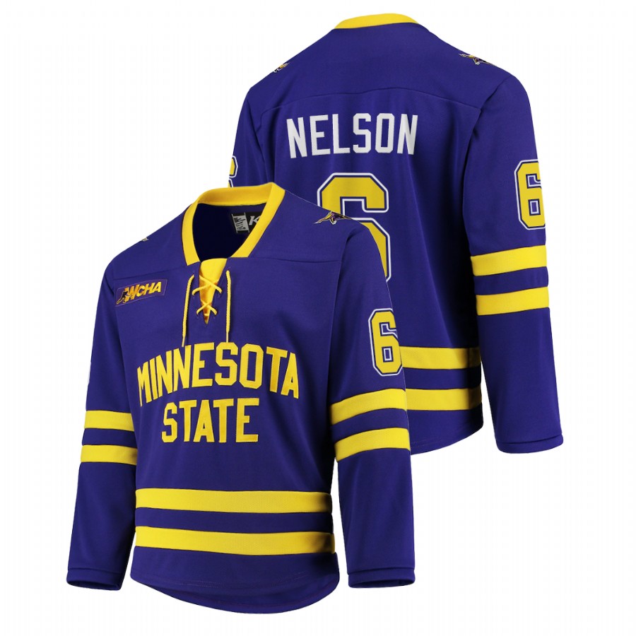 Mens Minnesota State Mavericks #6 Casey Nelson Gemini Purple College Hockey Jersey