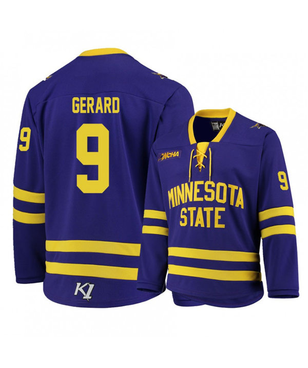 Mens Minnesota State Mavericks #9 Charlie Gerard Gemini Purple College Hockey Jersey