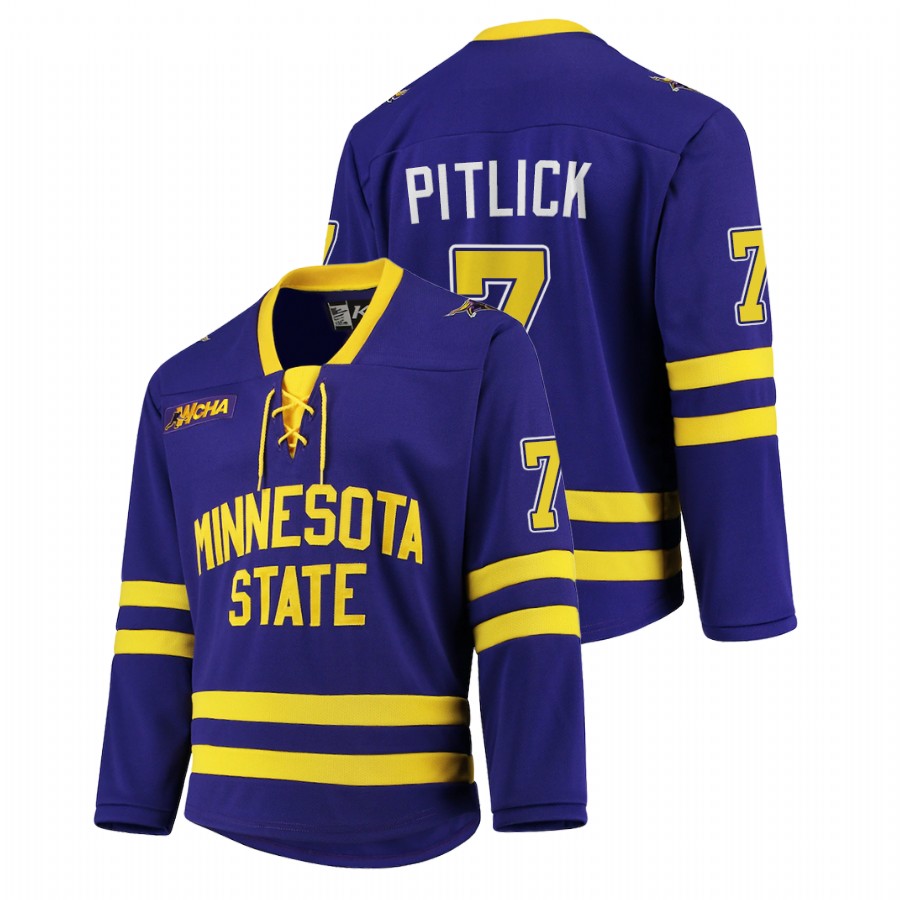 Mens Minnesota State Mavericks #7 Tyler Pitlick Gemini Purple College Hockey Jersey