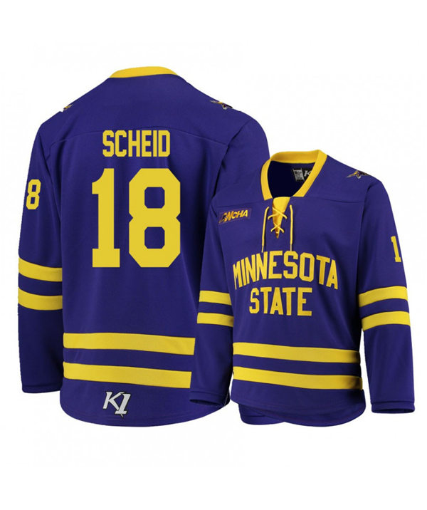 Mens Minnesota State Mavericks #18 Ian Scheid Gemini Purple College Hockey Jersey