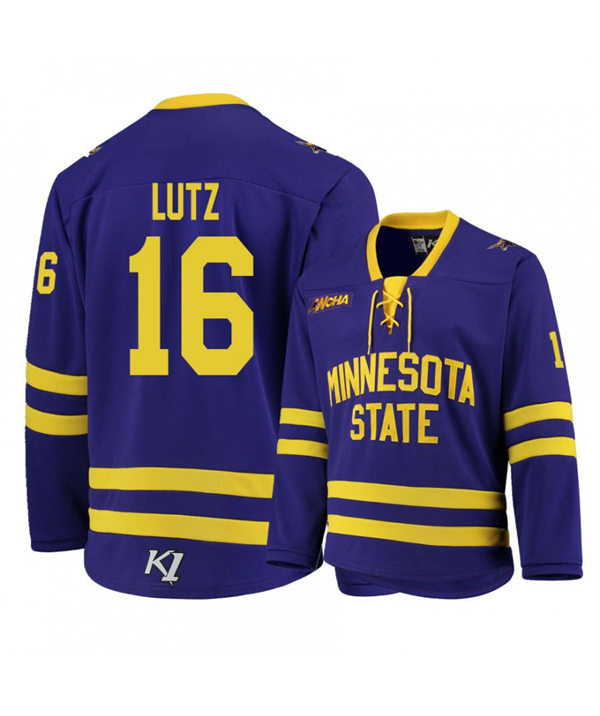 Mens Minnesota State Mavericks #16 Reggie Lutz Gemini Purple College Hockey Jersey