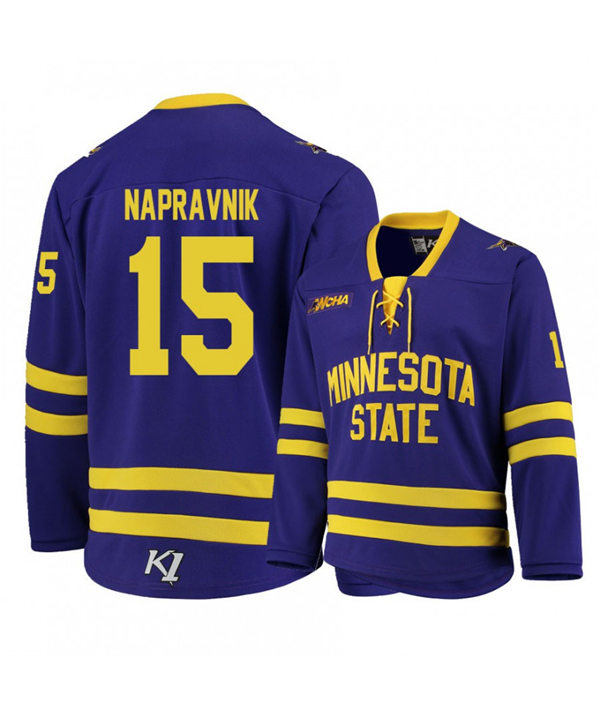 Mens Minnesota State Mavericks #15 Julian Napravnik Gemini Purple College Hockey Jersey