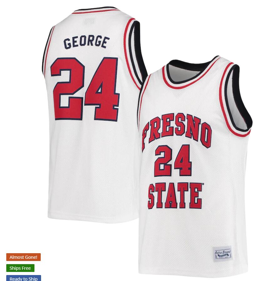 Mens Fresno State Bulldogs #24 Paul George Nike White Original Retro Commemorative Classic Basketball Jersey