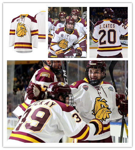 Mens Minnesota Duluth Bulldogs Custom 2019 White Under Armour College Hockey Jersey