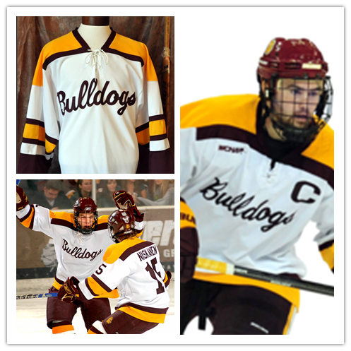 Mens Minnesota Duluth Bulldogs Custom Under Armour 2010 White Bulldogs Hockey Jersey