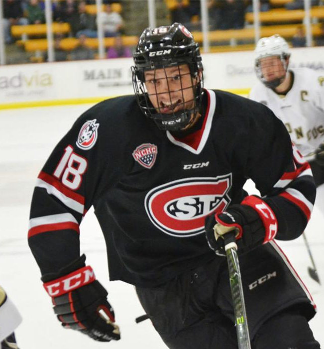 Mens St. Cloud State Huskies #18 Judd Peterson Stitched CCM 2016 Black College Hockey Jersey