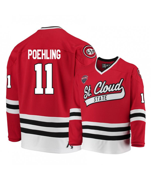 Mens St. Cloud State Huskies #11 Ryan Poehling Stitched CCM Red Hockey Jersey