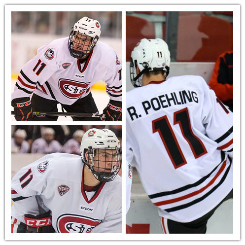Mens St. Cloud State Huskies #11 Ryan Poehling Stitched CCM White College Hockey Jersey