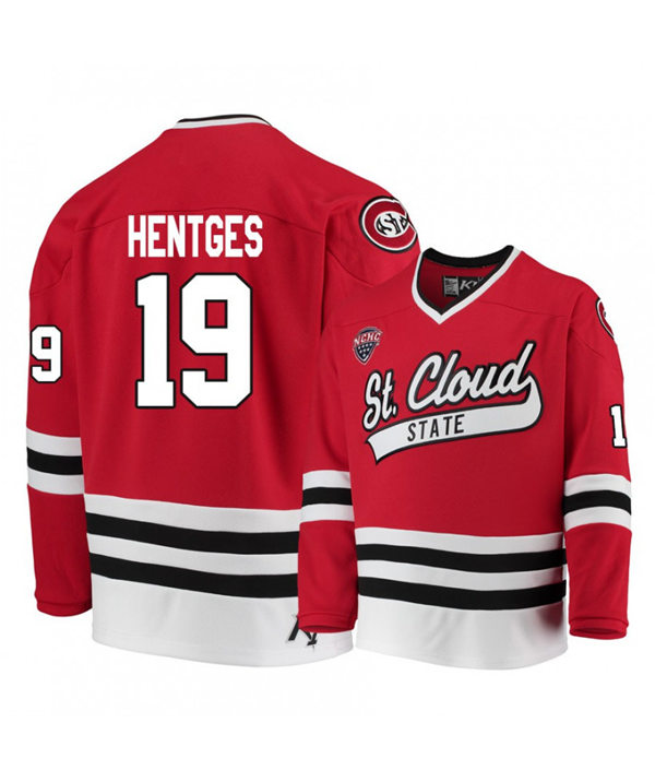 Mens St. Cloud State Huskies #19 Sam Hentges Stitched CCM 2016 Red College Hockey Jersey
