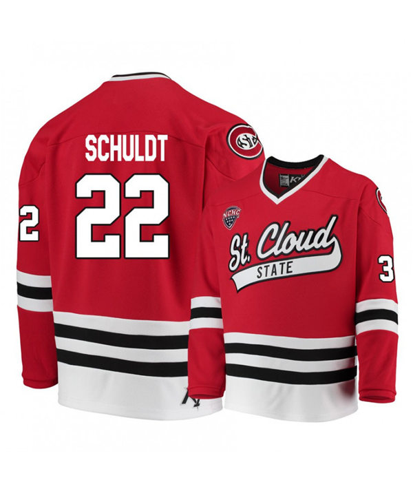 Mens St. Cloud State Huskies #22 Jimmy Schuldt Stitched CCM 2016 Red College Hockey Jersey