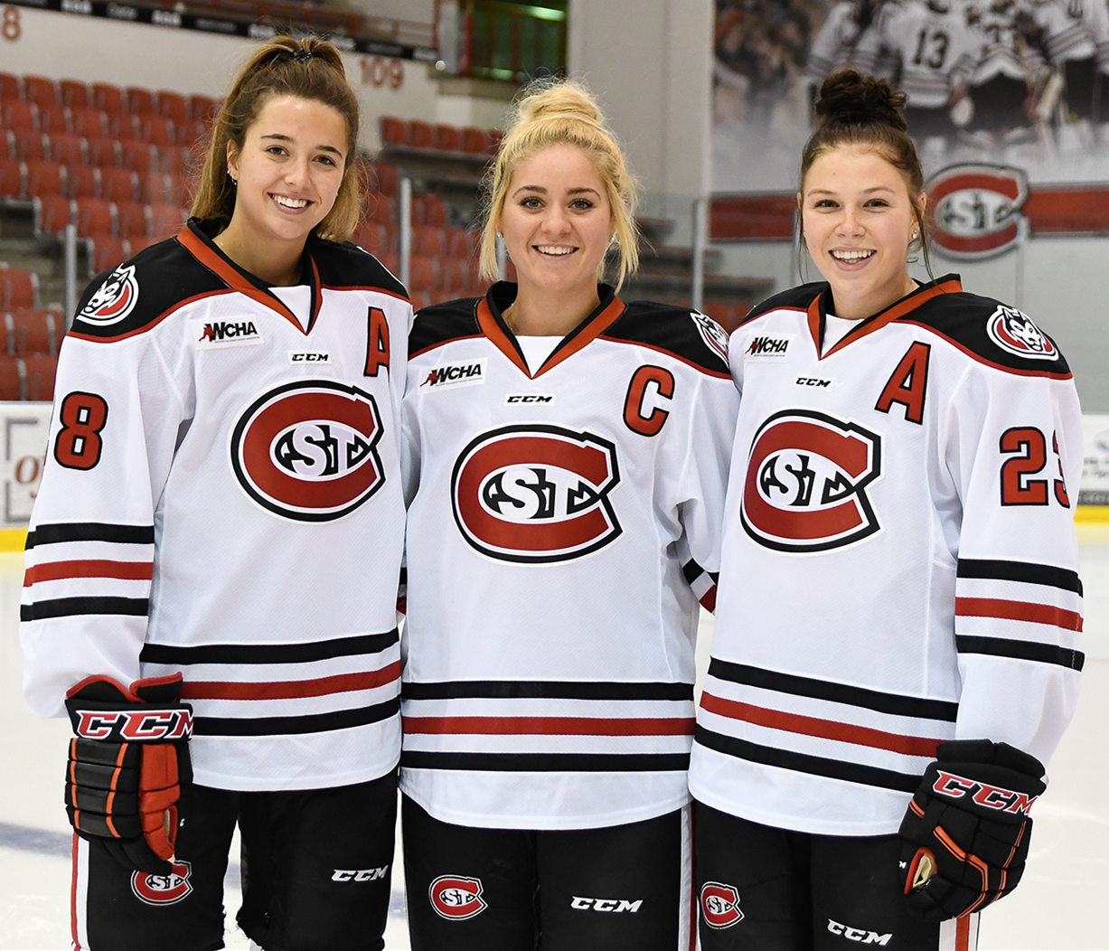 Womens St. Cloud State Huskies Custom  Stitched CCM White College Hockey Jersey