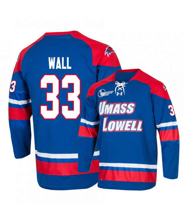 Mens UMass Lowell River Hawks #33 Tyler Wall 2020 Royal Away Under Armour College Hockey Jersey
