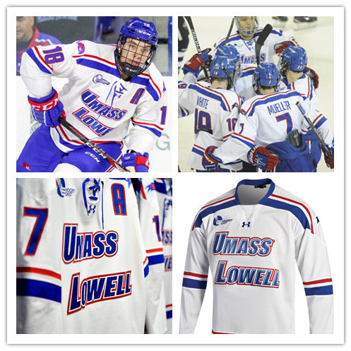 Mens UMass Lowell River Hawks Custom 2017 White Alternate  Under Armour College Hockey Jersey
