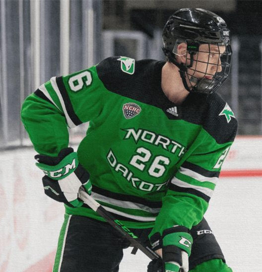 Mens North Dakota Fighting Hawks #26 Jake Sanderson Green 2020 Adidas College Hockey Game Jersey