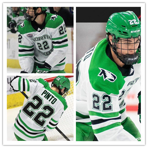 Mens North Dakota Fighting Hawks #22 Shane Pinto White 2020 Adidas College Hockey Game Jersey