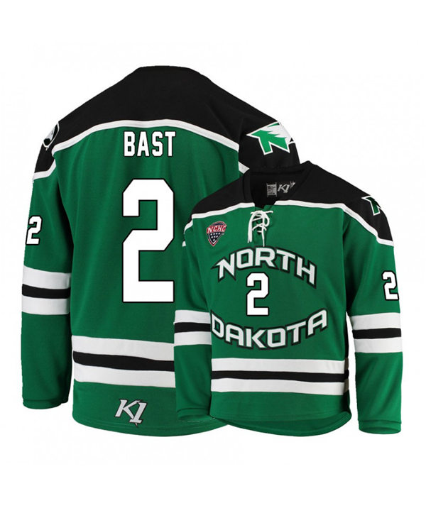 Mens North Dakota Fighting Hawks #2 Gabe Bast Green 2020 Adidas College Hockey Game Jersey