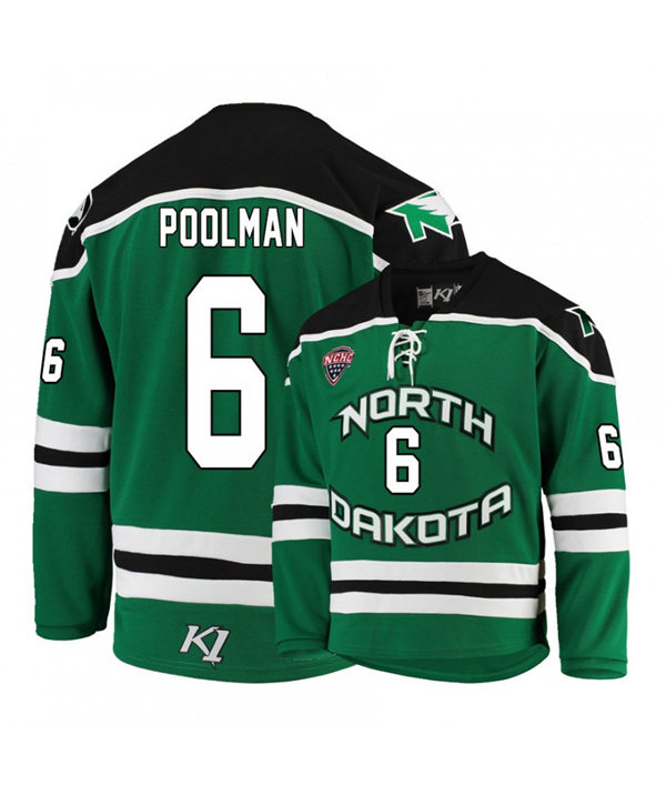 Mens North Dakota Fighting Hawks #6 Colton Poolman Green 2020 Adidas College Hockey Game Jersey