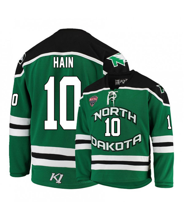 Mens North Dakota Fighting Hawks #10 Gavin Hain Green 2020 Adidas College Hockey Game Jersey