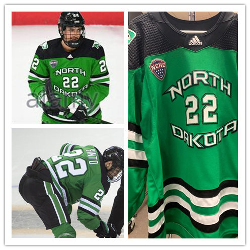 Mens North Dakota Fighting Hawks #22 Shane Pinto Green 2020 Adidas College Hockey Game Jersey