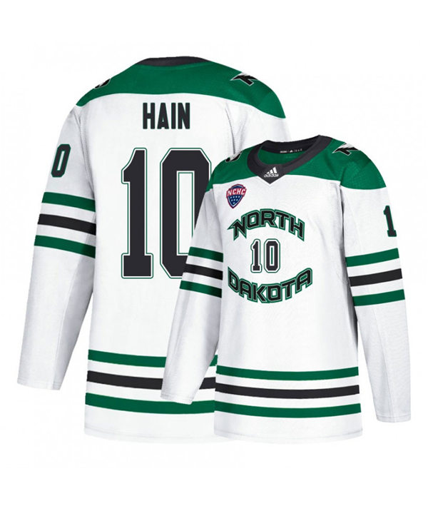 Mens North Dakota Fighting Hawks #10 Gavin Hain White 2020 Adidas College Hockey Game Jersey