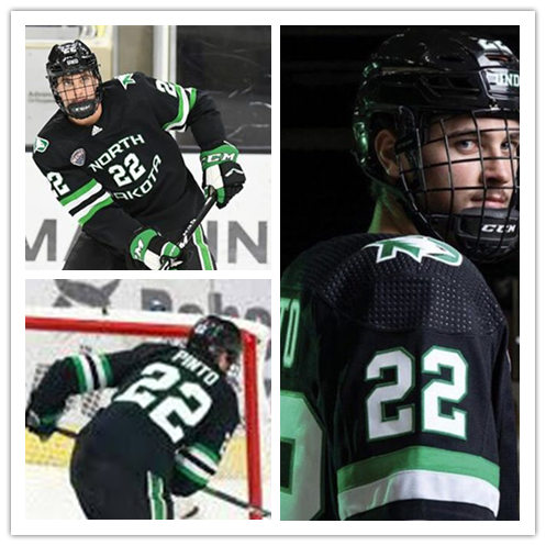 Mens North Dakota Fighting Hawks #22 Shane Pinto  Black 2020 Adidas College Hockey Game Jersey