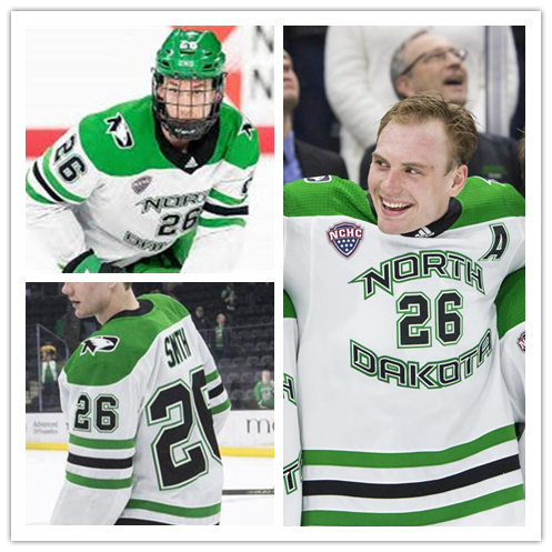 Mens North Dakota Fighting Hawks #26 Jake Sanderson White 2020 Adidas College Hockey Game Jersey