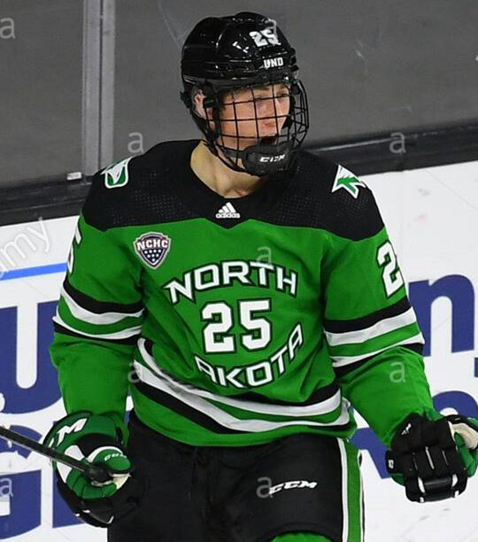 Mens North Dakota Fighting Hawks #25 Tyler Kleven Green 2020 Adidas College Hockey Game Jersey