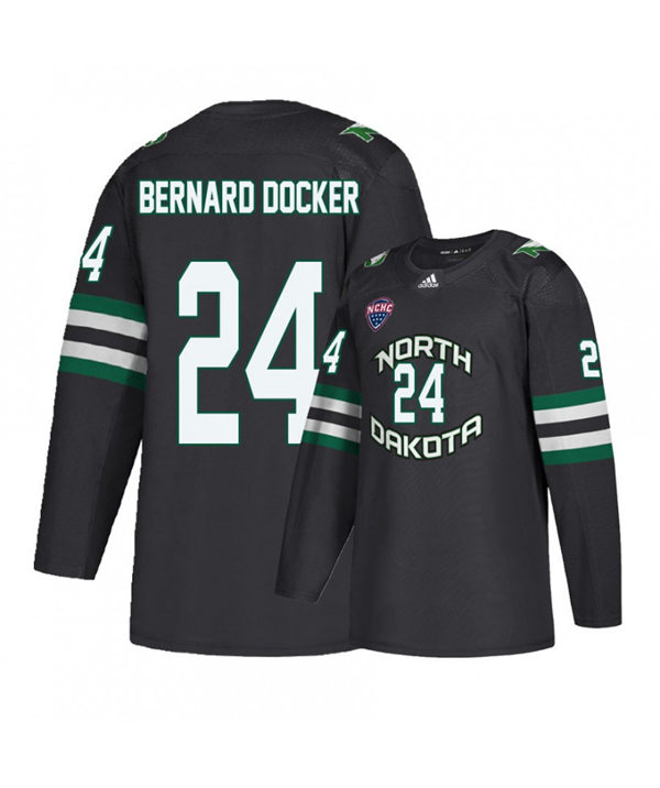 Mens North Dakota Fighting Hawks #24 Jacob Bernard-Docker Black 2020 Adidas College Hockey Game Jersey
