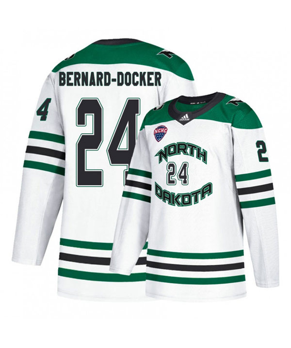 Mens North Dakota Fighting Hawks #24 Jacob Bernard-Docker White 2020 Adidas College Hockey Game Jersey